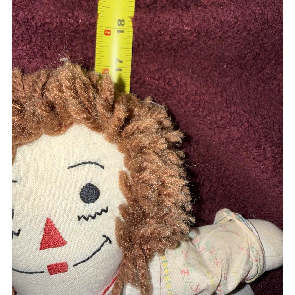 Handmade Rosie Raggedy Ann Style Cloth Doll 18 Inch Plush Floral Dress Red Hair - Picture 3 of 5